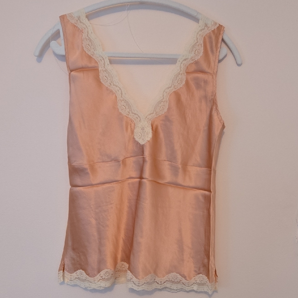 Gold Hawk Peach Satin Chemise with Lace Trim And Detail Size LG. NWT 100% SILK - Picture 9 of 9